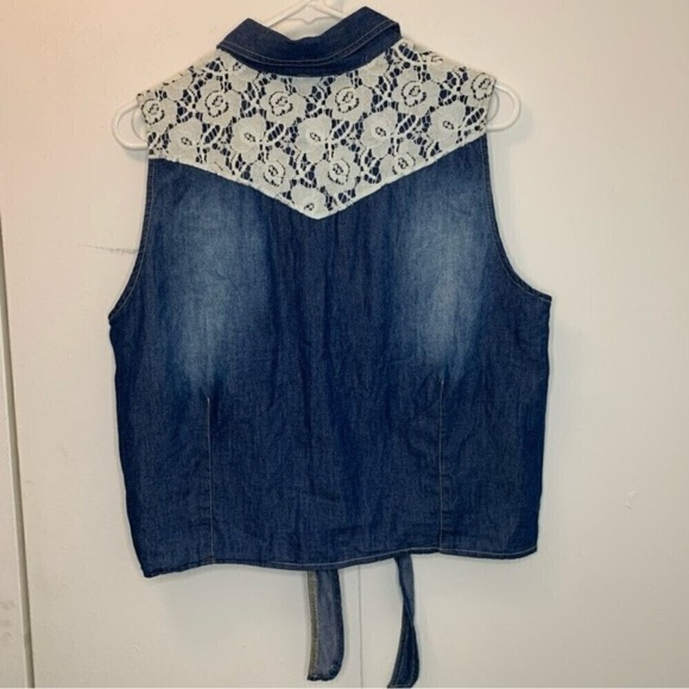 Passport Denim and Lace Tie Button Up Tank Top Size Large - Picture 3 of 5